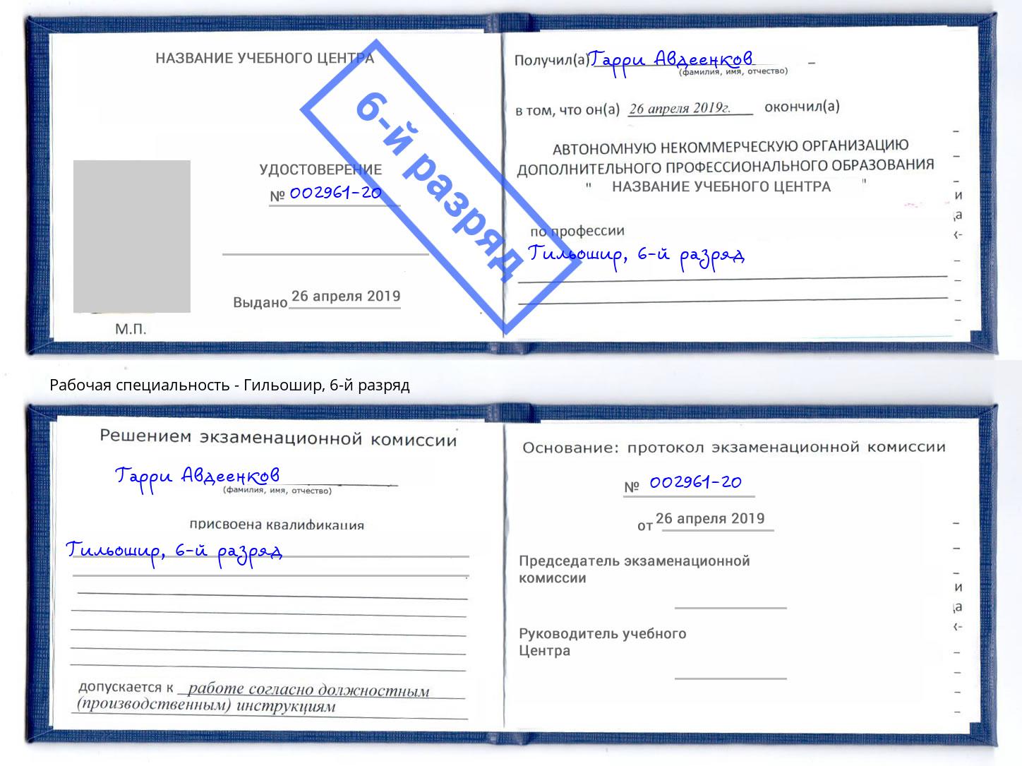 корочка 6-й разряд Гильошир Егорьевск