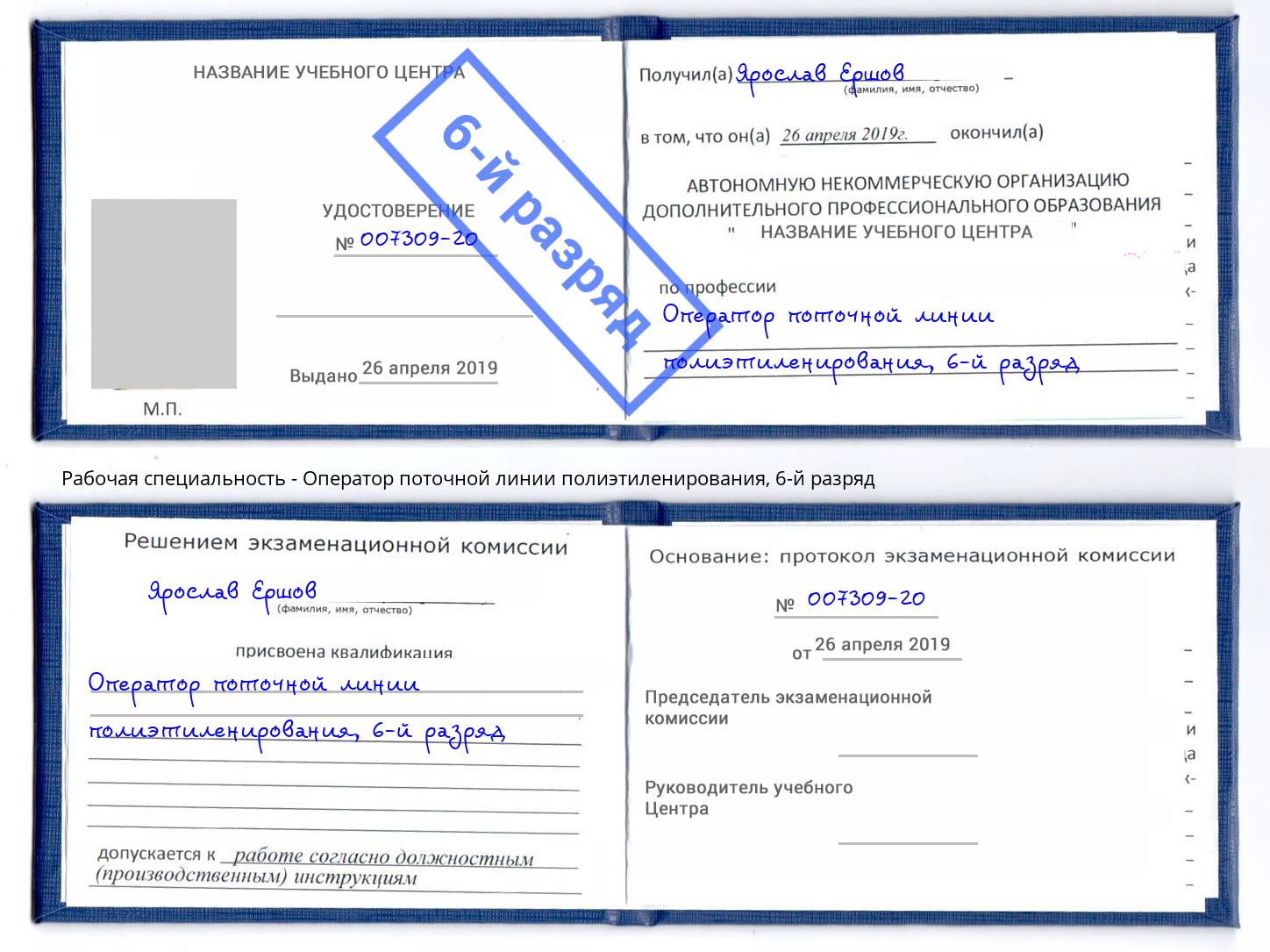 корочка 6-й разряд Оператор поточной линии полиэтиленирования Егорьевск