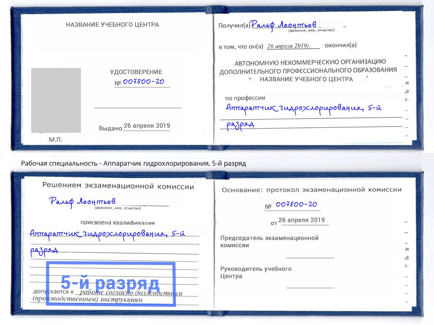 корочка 5-й разряд Аппаратчик гидрохлорирования Егорьевск