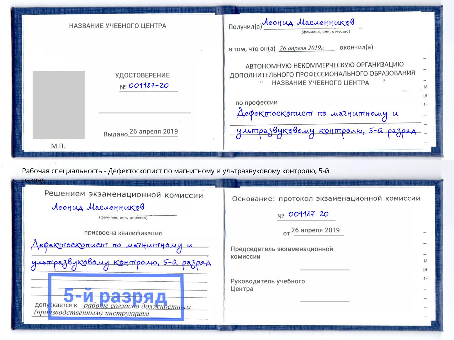 корочка 5-й разряд Дефектоскопист по магнитному и ультразвуковому контролю Егорьевск