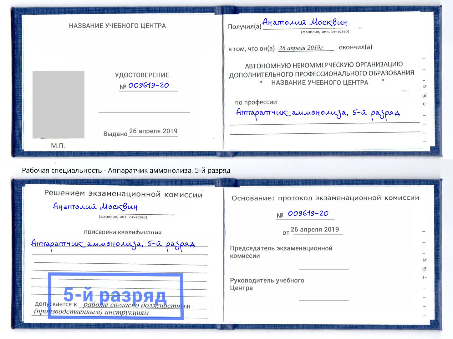 корочка 5-й разряд Аппаратчик аммонолиза Егорьевск