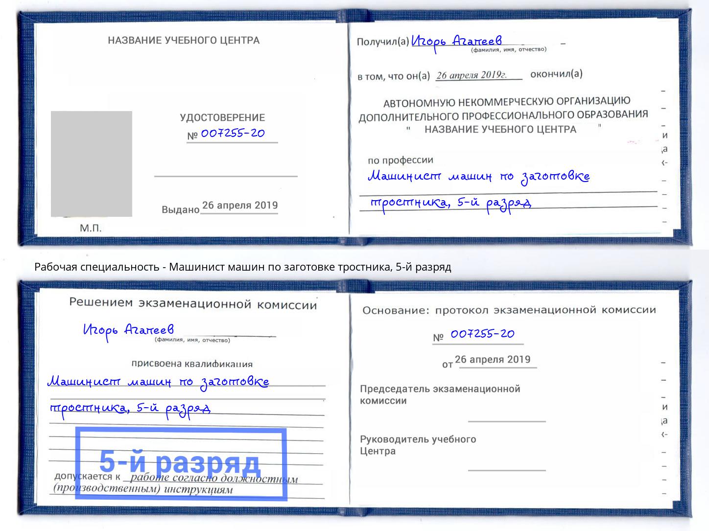 корочка 5-й разряд Машинист машин по заготовке тростника Егорьевск
