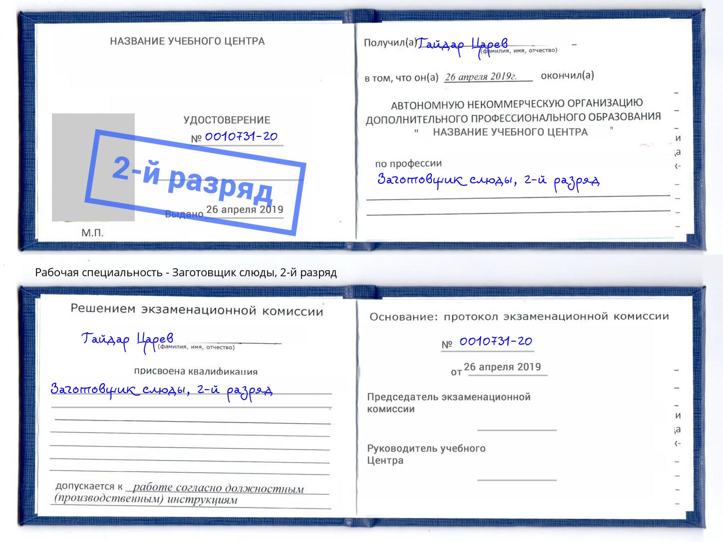 корочка 2-й разряд Заготовщик слюды Егорьевск