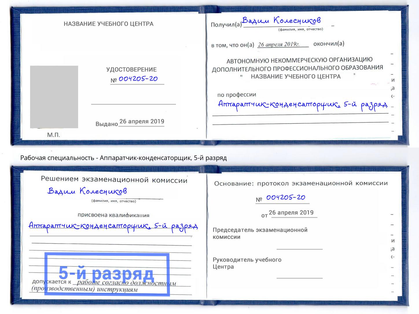 корочка 5-й разряд Аппаратчик-конденсаторщик Егорьевск