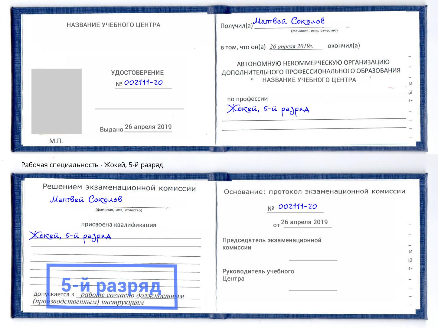 корочка 5-й разряд Жокей Егорьевск
