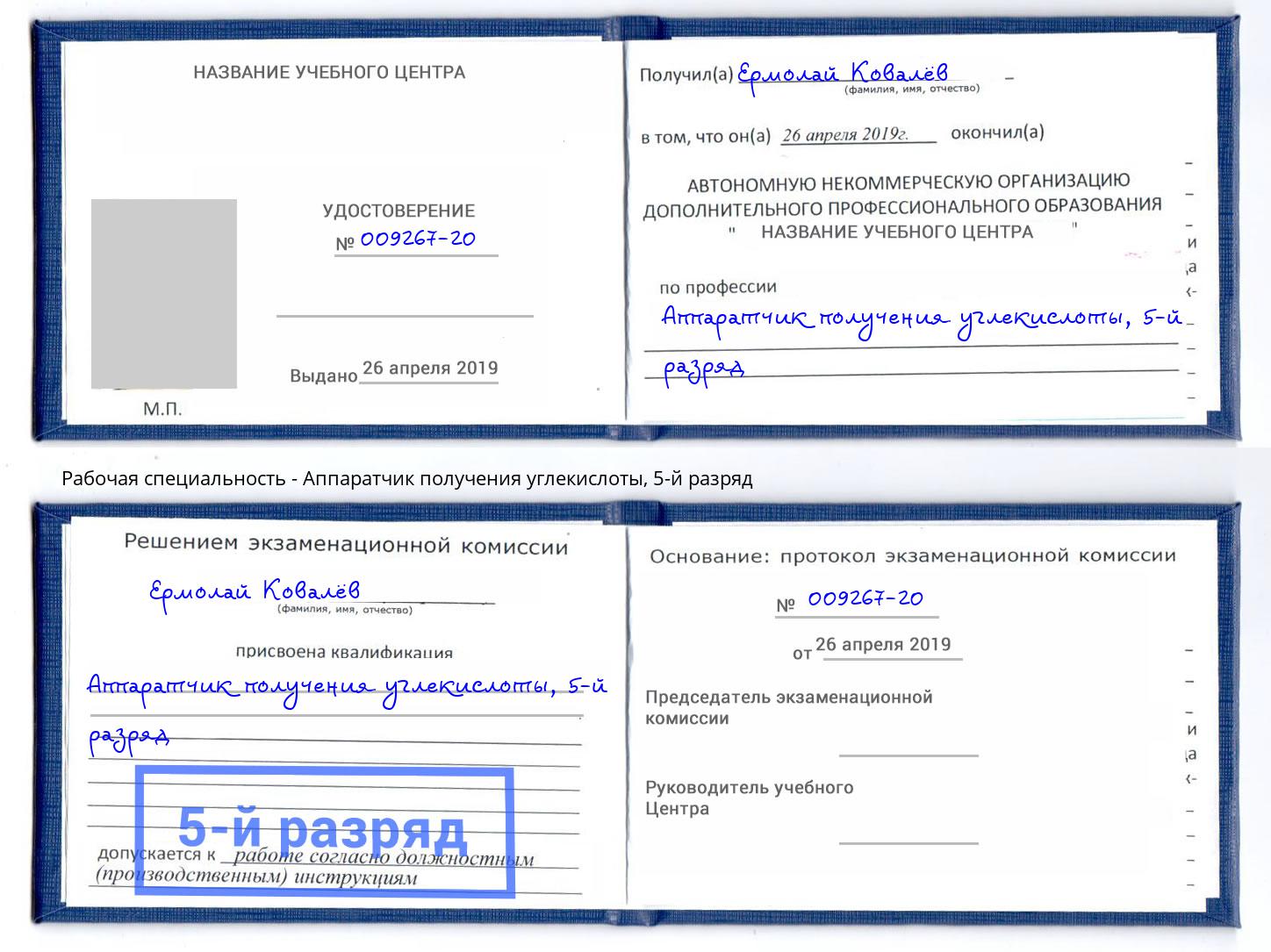 корочка 5-й разряд Аппаратчик получения углекислоты Егорьевск