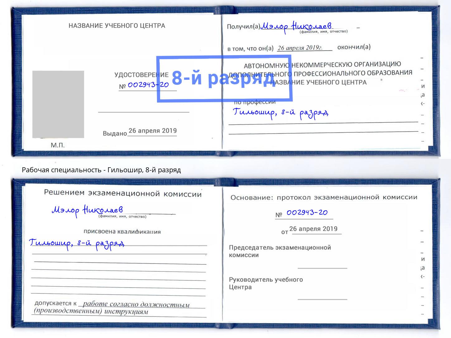 корочка 8-й разряд Гильошир Егорьевск