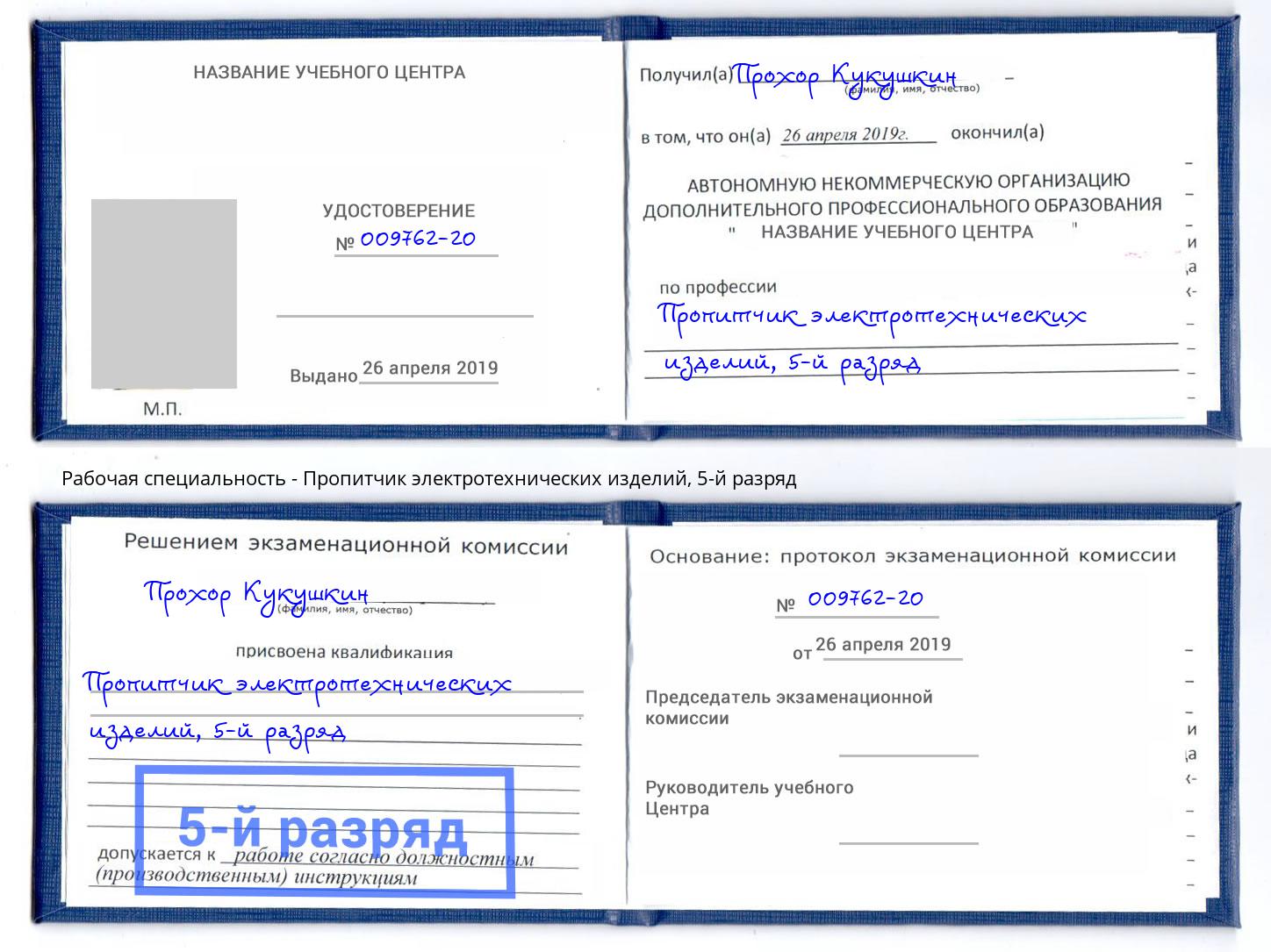 корочка 5-й разряд Пропитчик электротехнических изделий Егорьевск
